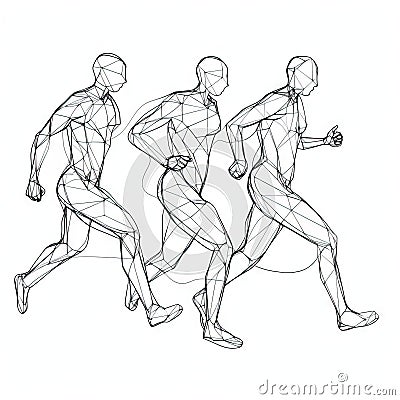 Three Runners in One Continuous Line Drawing. Perfect for Sports Posters and Web Design. Stock Photo