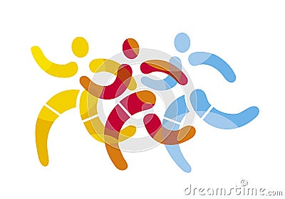 Three runners, Running race, symbols. Vector Illustration