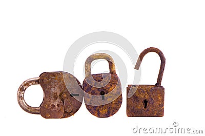 Three rusty lock isolated on white Stock Photo