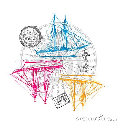 three sailboat pattern, t-shirt graphic Stock Photo