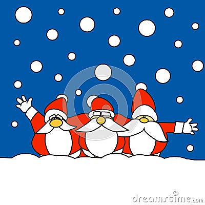 Three Santa Claus together in the snow Stock Photo