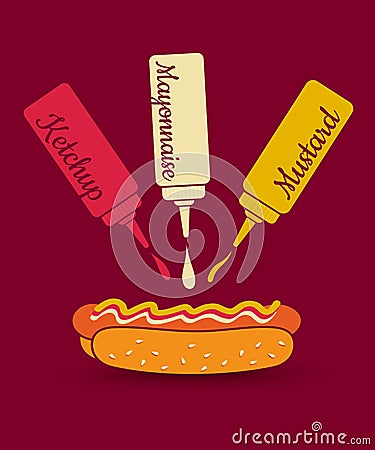 Three sauces and hot dog. Vector Illustration