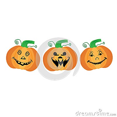 Three Scary and funny pumpkin ghost faces for Halloween. set of angry and funny faces for pumpkin carving for Halloween Stock Photo