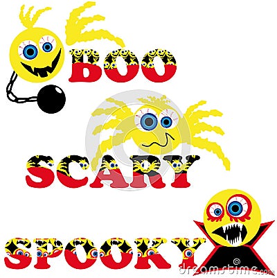 Three scary halloween smileys with text Vector Illustration