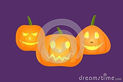 Three scary pumpkins for Halloween Vector Illustration