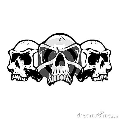 Three scary skulls, silhouette on white background, Vector Illustration