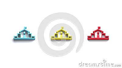 Three School blue, yellow, red colors web symbol. 3D icon back to school theme banner Stock Photo