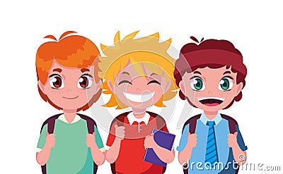 three school boys characters with bags Cartoon Illustration