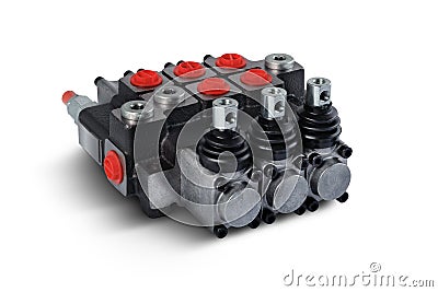 Three section Hydraulic distributor of the tractor Stock Photo