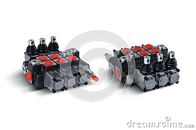 Three section Hydraulic distributor of the tractor Stock Photo