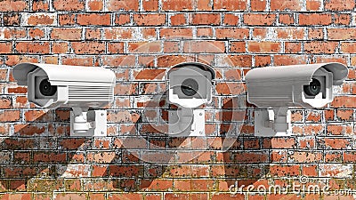 Three security surveillance cameras Stock Photo