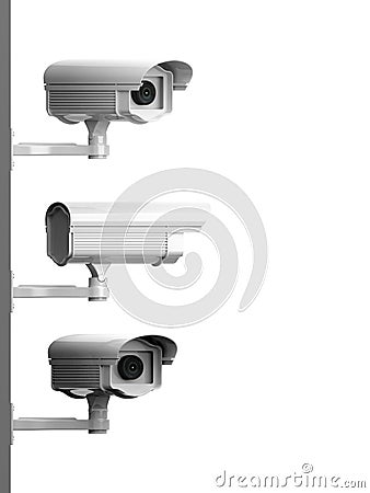 Three security surveillance cameras side view Stock Photo