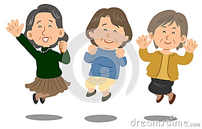 Three senior women to jump Vector Illustration