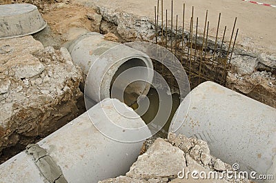 Three separate way of drain construction Stock Photo