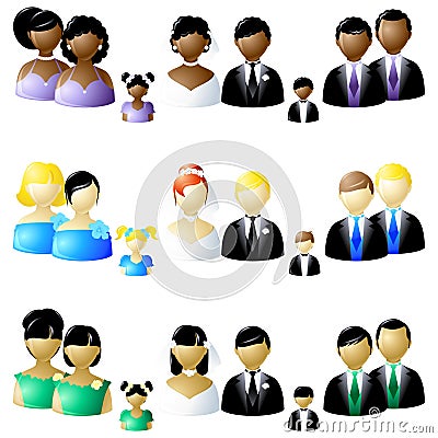 Three sets of wedding party icons Stock Photo