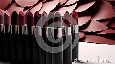 three shades of lipstick in the style of muted, earthy tones, visually tactile surfaces, with a predominant theme of Stock Photo