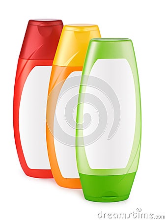 Three shampoo bottles Stock Photo