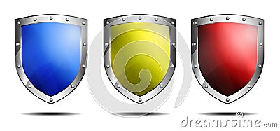 Three Shield Blue, Yellow and Red Vector Illustration
