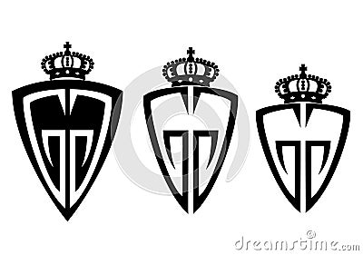 Three shield logo with a crown Stock Photo