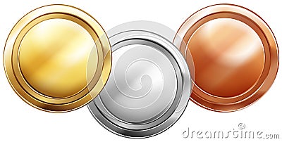 Three shiny coins on white background Vector Illustration