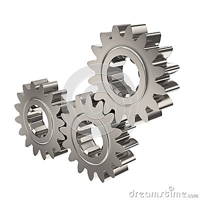 Three shiny nickel gears Stock Photo