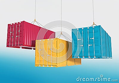 Three shipping containers on the hooks - render cutting path Stock Photo