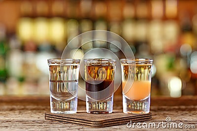 Three shots cocktail on the bar Stock Photo