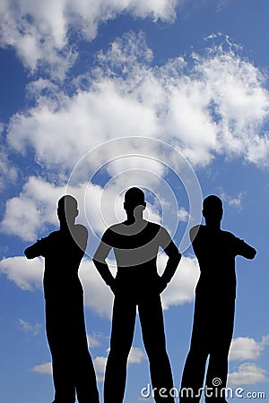 Three silhouette on cloud sky Stock Photo