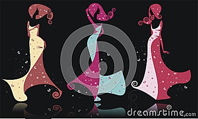 Three silhouette girls Vector Illustration