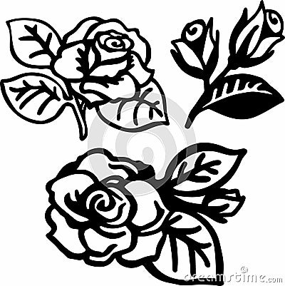 Three silhouette of a rose flower Vector Illustration