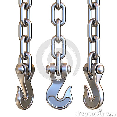 Three silver hook and chain 3D Cartoon Illustration