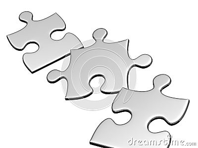 Three silver puzzles flying to air Stock Photo