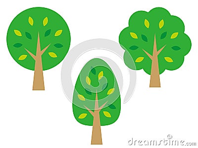 Three simple tree icons. Trees with rounded, cloud-shaped, and triangular leaves Stock Photo