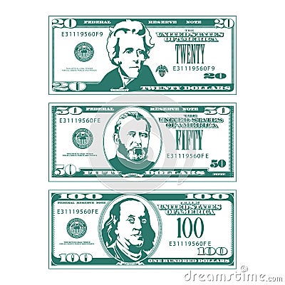 Three simplified stylized bills in high contrast style Vector Illustration