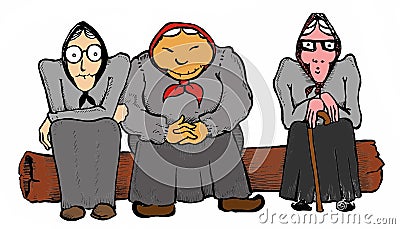 Three sitting grandmas Cartoon Illustration