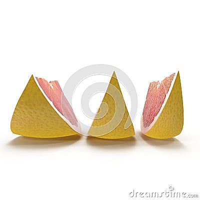 Three sliced grapefruit on white. 3D illustration Cartoon Illustration