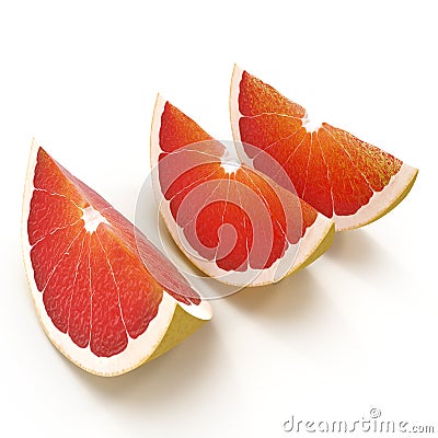 Three sliced grapefruit on white. 3D illustration Cartoon Illustration