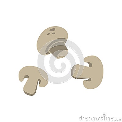 Three Sliced Mushrooms Primitive Cartoon Icon, Part Of Pizza Cafe Series Of Clipart Illustrations Vector Illustration