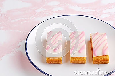 Three slices of english angel cake slices Stock Photo