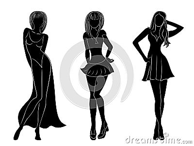 Three slim attractive women silhouettes Vector Illustration