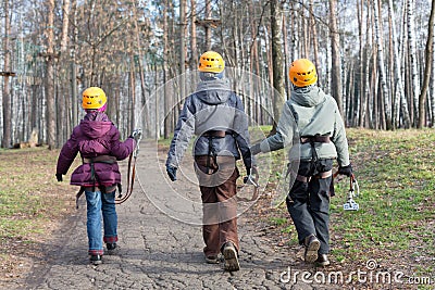 Three small climber go to the place of trial Stock Photo