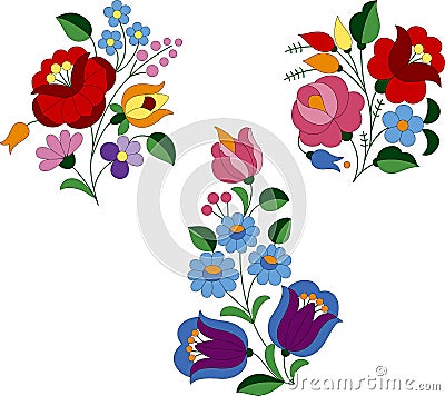Three small flower bouquets pattern for embroidery Vector Illustration