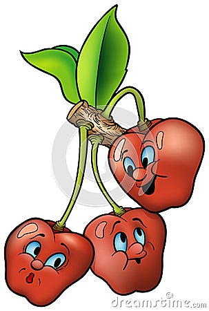 Three Smiling Cherry Vector Illustration