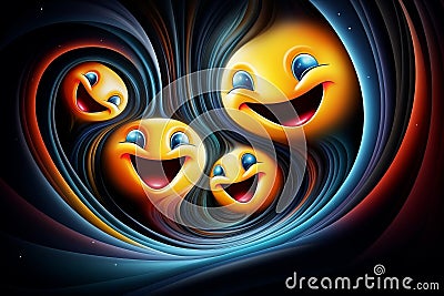 three smiling emoticions on a black background Stock Photo