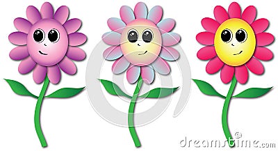 Three Smiling Flowers Cartoon Stock Photo