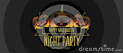 Three smiling halloween pumpkin party banner design Vector Illustration