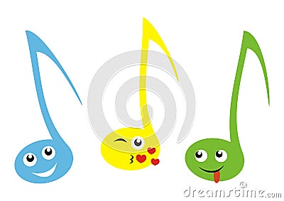 Three smiling music notes, crazy vector illustration Vector Illustration