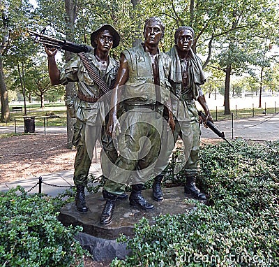 The Three Soldiers, monument of the Vietnam War on the National Mall, Washington DC, USA Editorial Stock Photo