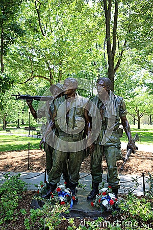 The Three Soldiers Statue in the Vietnam Veterans Memorial in Washington DC. USA Editorial Stock Photo