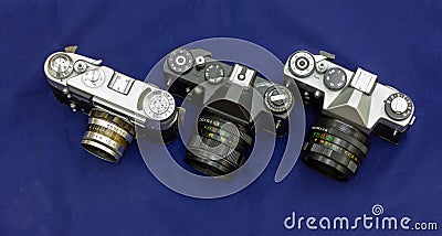 Soviet analog cameras are ready to work Stock Photo